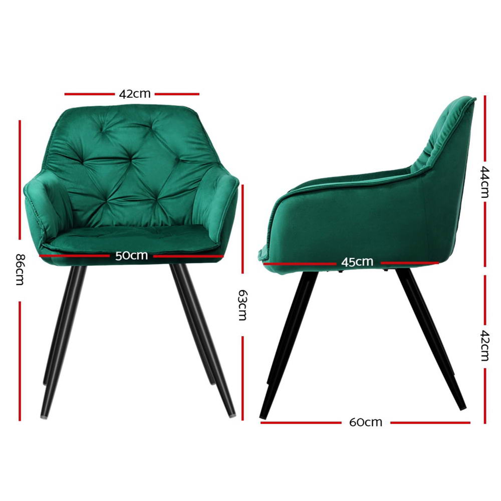 Artiss Dining Chairs Velvet Diamond Tufted Armchair Green
