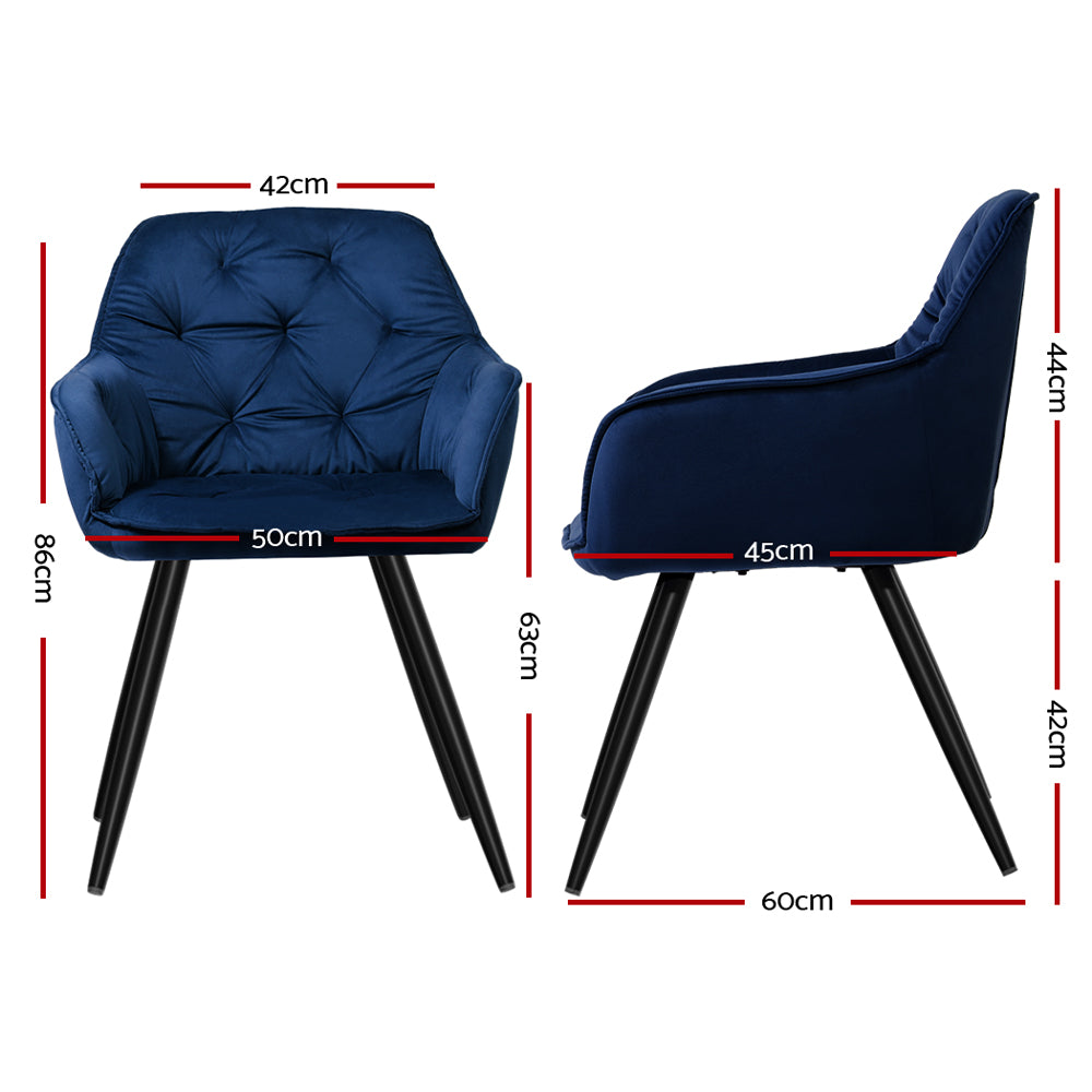 Artiss Velvet Diamond Tufted Dining Armchair Set of 2 Blue