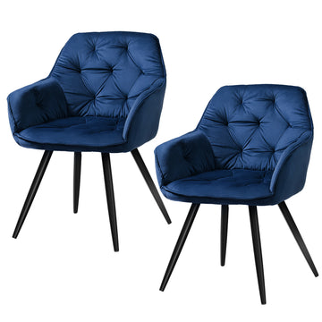 Artiss Velvet Diamond Tufted Dining Armchair Set of 2 Blue