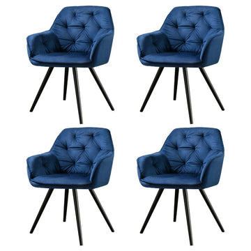 Artiss Dining Chairs Velvet Diamond Tufted Armchair Blue