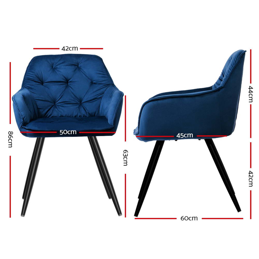 Artiss Dining Chairs Velvet Diamond Tufted Armchair Blue
