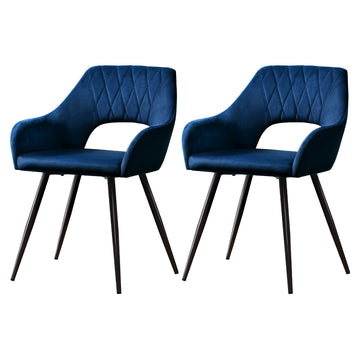 Artiss Velvet Bucket Style Dining Armchair Set of 2 Blue