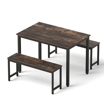 Artiss 3-Piece Dining Table and Benches Dark Walnut