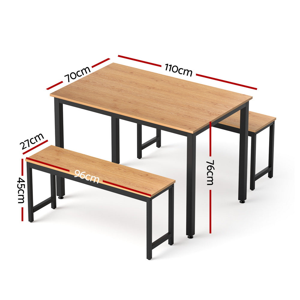 Artiss Space-Saving 3-Piece Dining Table Set Natural Oak