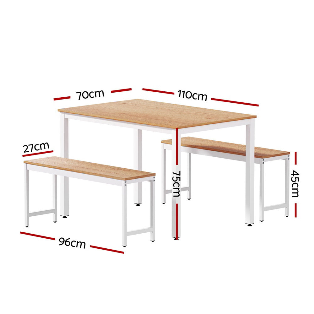 Artiss Industrial Dining Table and Bench Set 110cm Natural White