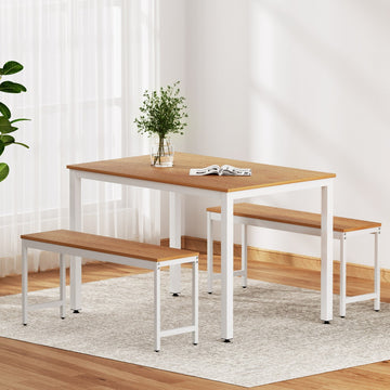 Artiss Industrial Dining Table and Bench Set 110cm Natural White