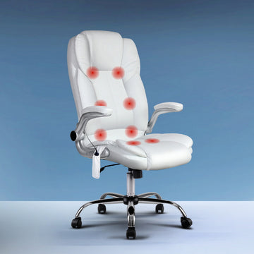 Artiss Kuro 8-Point Massage Office Chair PU Leather White