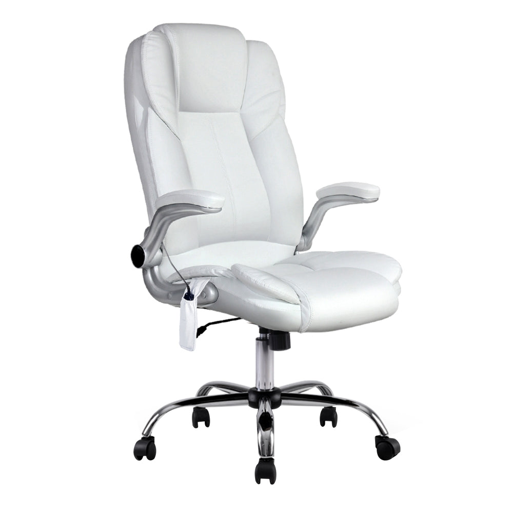 Artiss Kuro 8-Point Massage Office Chair PU Leather White