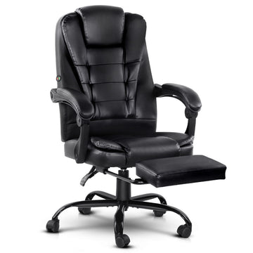 Artiss 2-Point Massage Office Chair with Footrest PU Leather Black