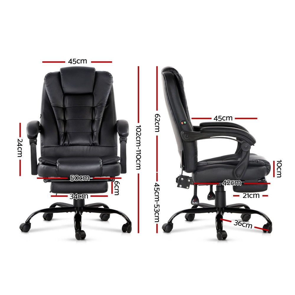 Artiss 2-Point Massage Office Chair with Footrest PU Leather Black