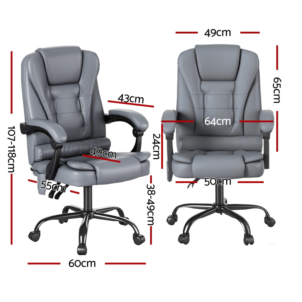 Artiss Massage Office Chair with 4-Point Ergonomic Recline Grey