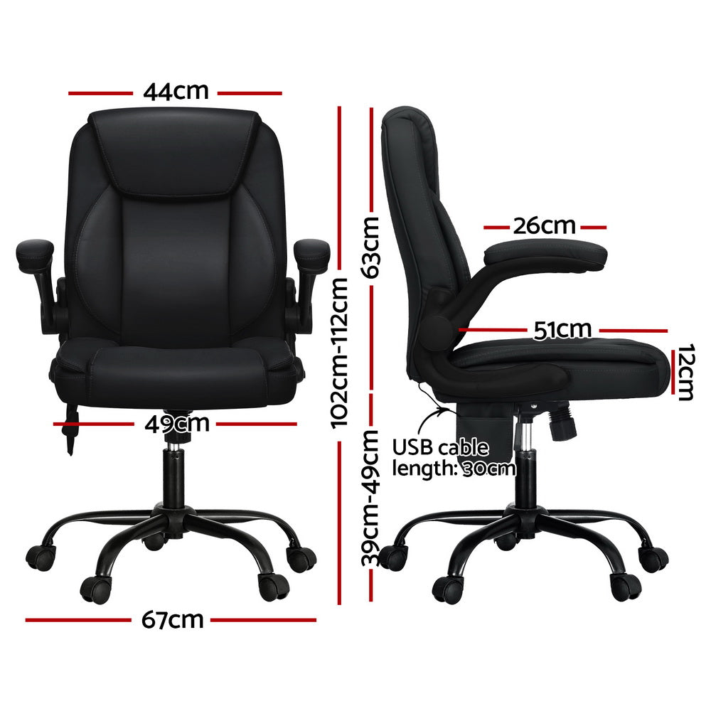 Artiss Massage Office Chair 2 Point Vibration Black PU Leather
