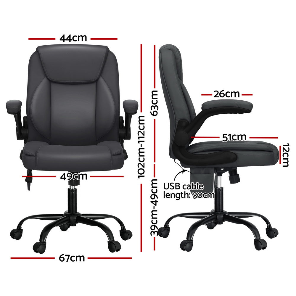 Artiss Massage Office Chair with 2-Point Lumbar Vibration Grey