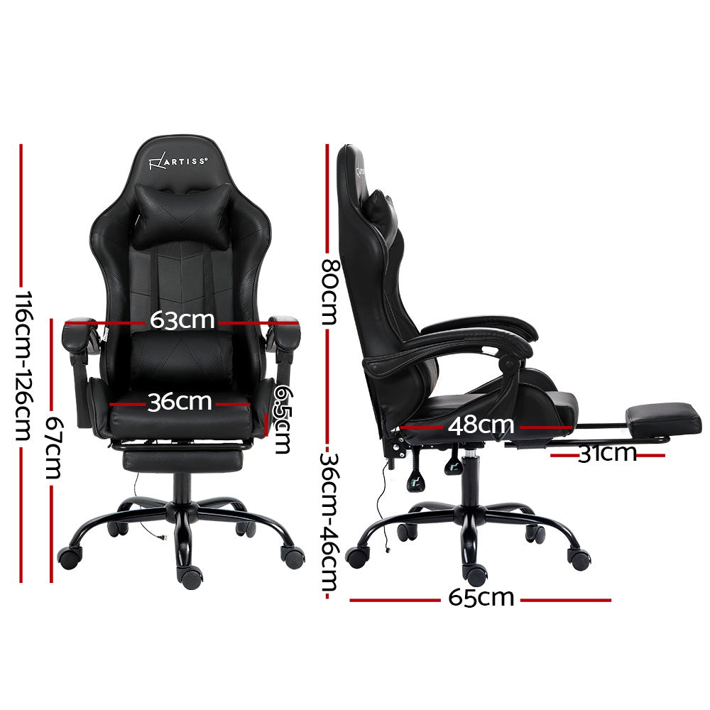 Artiss Gaming Chair with 2 Point Massage and Footrest Black