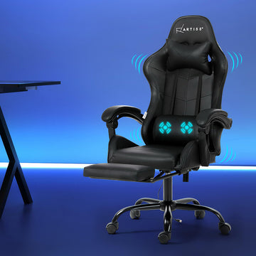 Artiss Gaming Chair with 2 Point Massage and Footrest Black