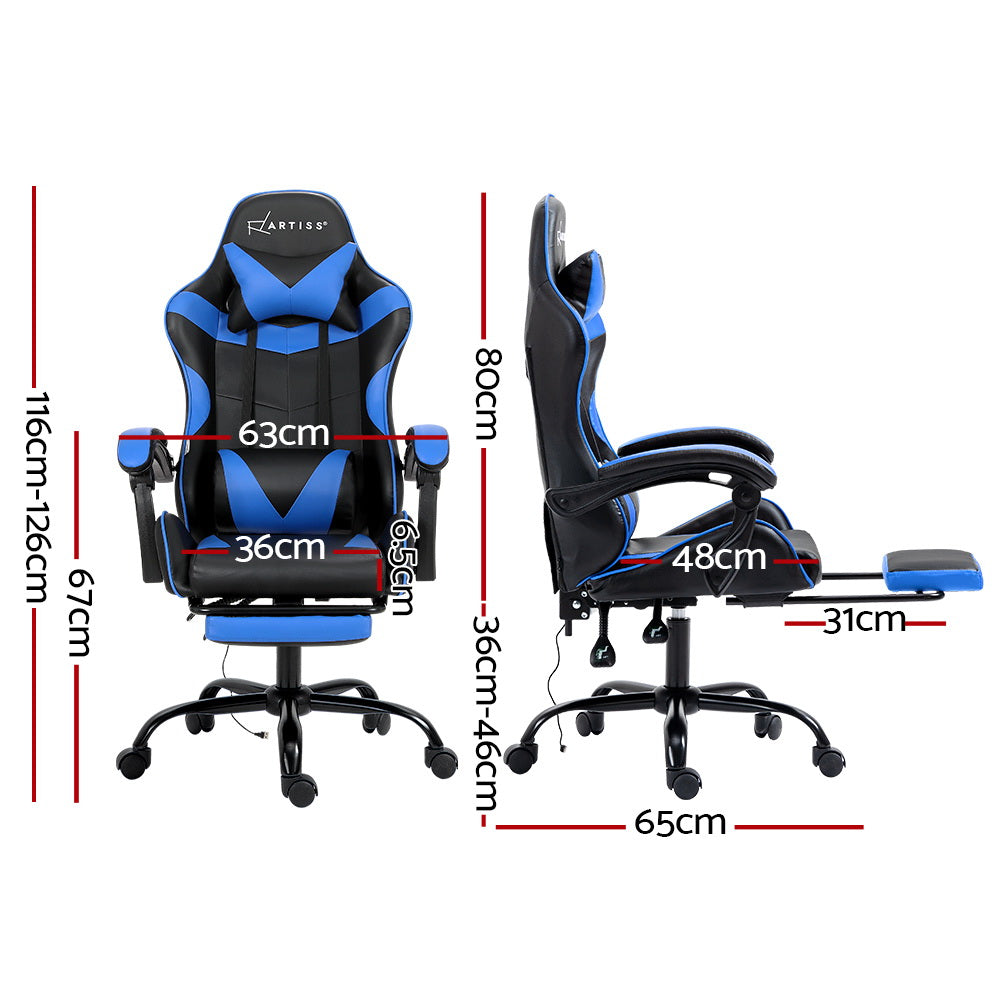 Artiss Massage Gaming Chair 2 Point with Footrest Blue
