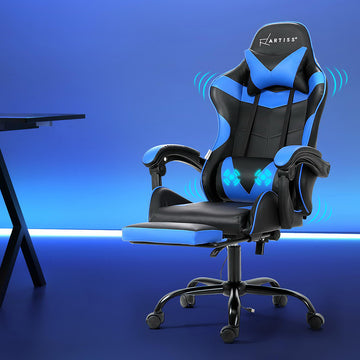 Artiss Massage Gaming Chair 2 Point with Footrest Blue
