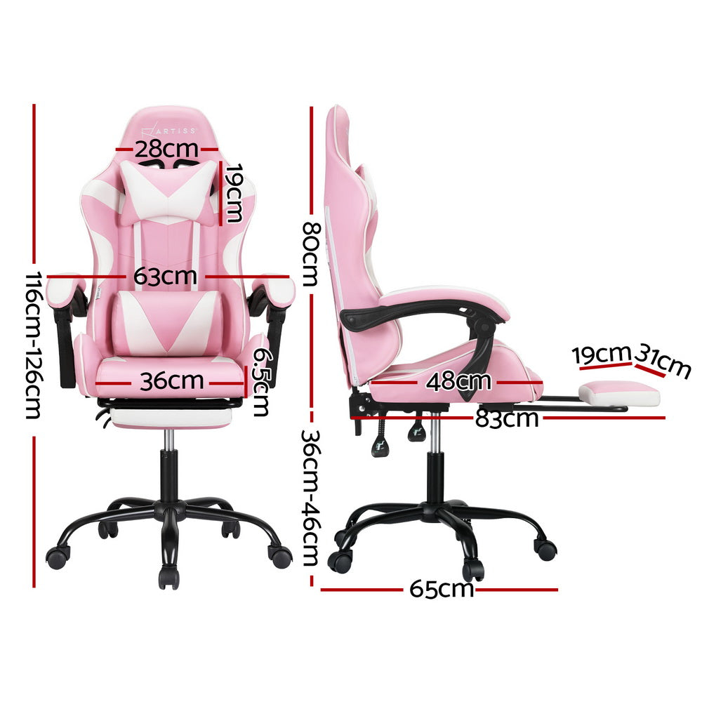 Artiss Massage Gaming Chair 2 Point Pink