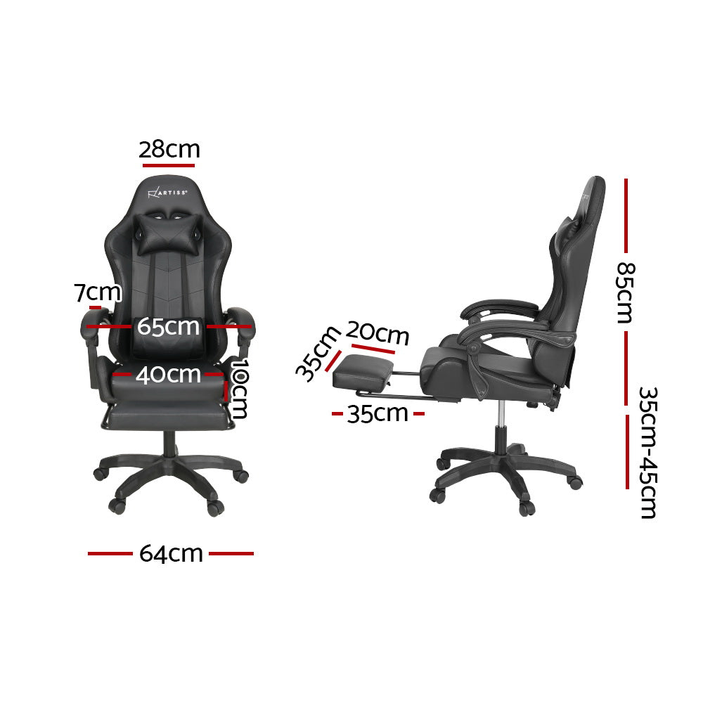 Artiss Massage Gaming Chair 6 Point LED Footrest Black