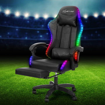 Artiss Massage Gaming Chair 6 Point LED Footrest Black