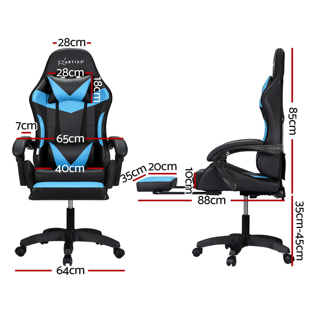 Artiss Massage Gaming Chair 6 Point LED Cyan Blue
