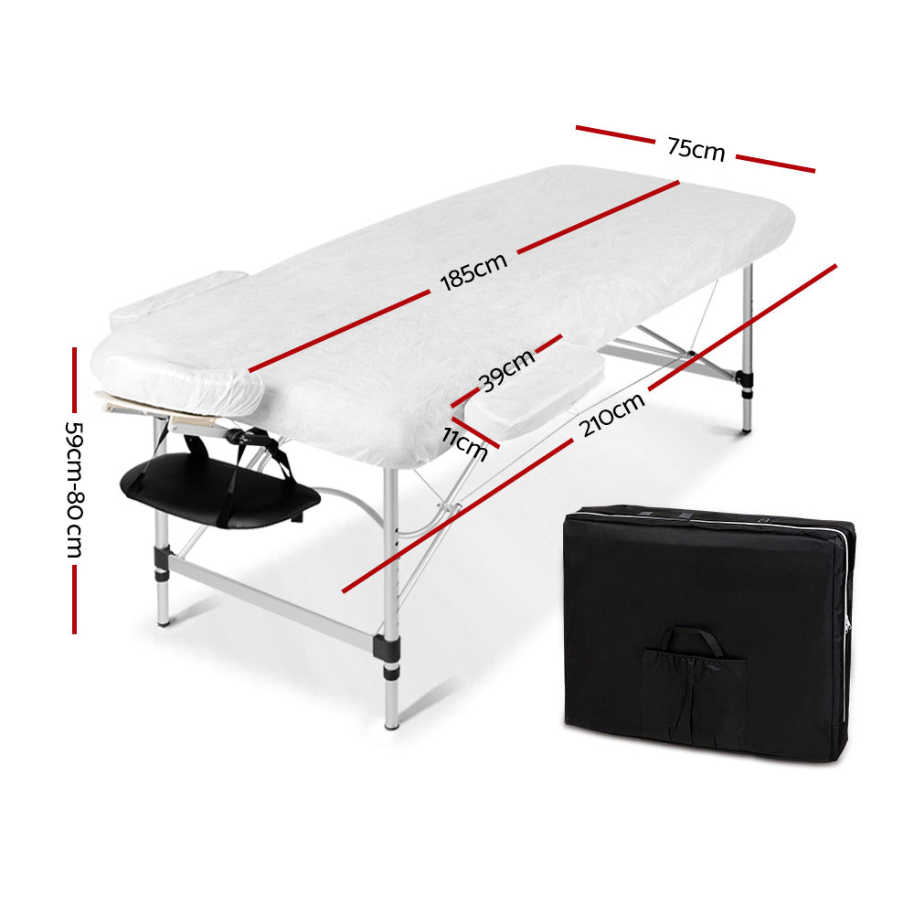 Zenses Portable Aluminium Massage Table 75cm 2 Fold Height Adjustable Black