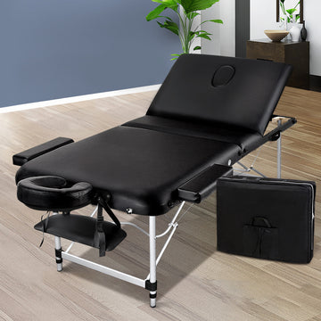 Zenses Portable Aluminium Massage Table 70cm 3 Fold Height Adjustable Black