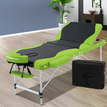 Zenses Portable Aluminium Massage Table 75cm 3 Fold Height Adjustable Green