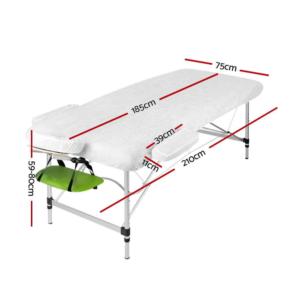 Zenses Portable Aluminium Massage Table 75cm 3 Fold Height Adjustable Green