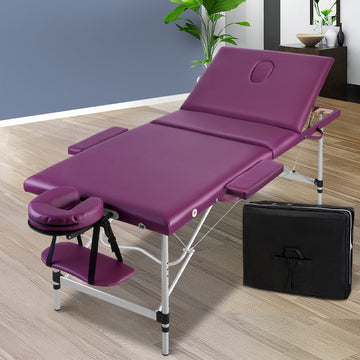 Zenses Portable Aluminium Massage Table 75cm 3 Fold Height Adjustable Violet