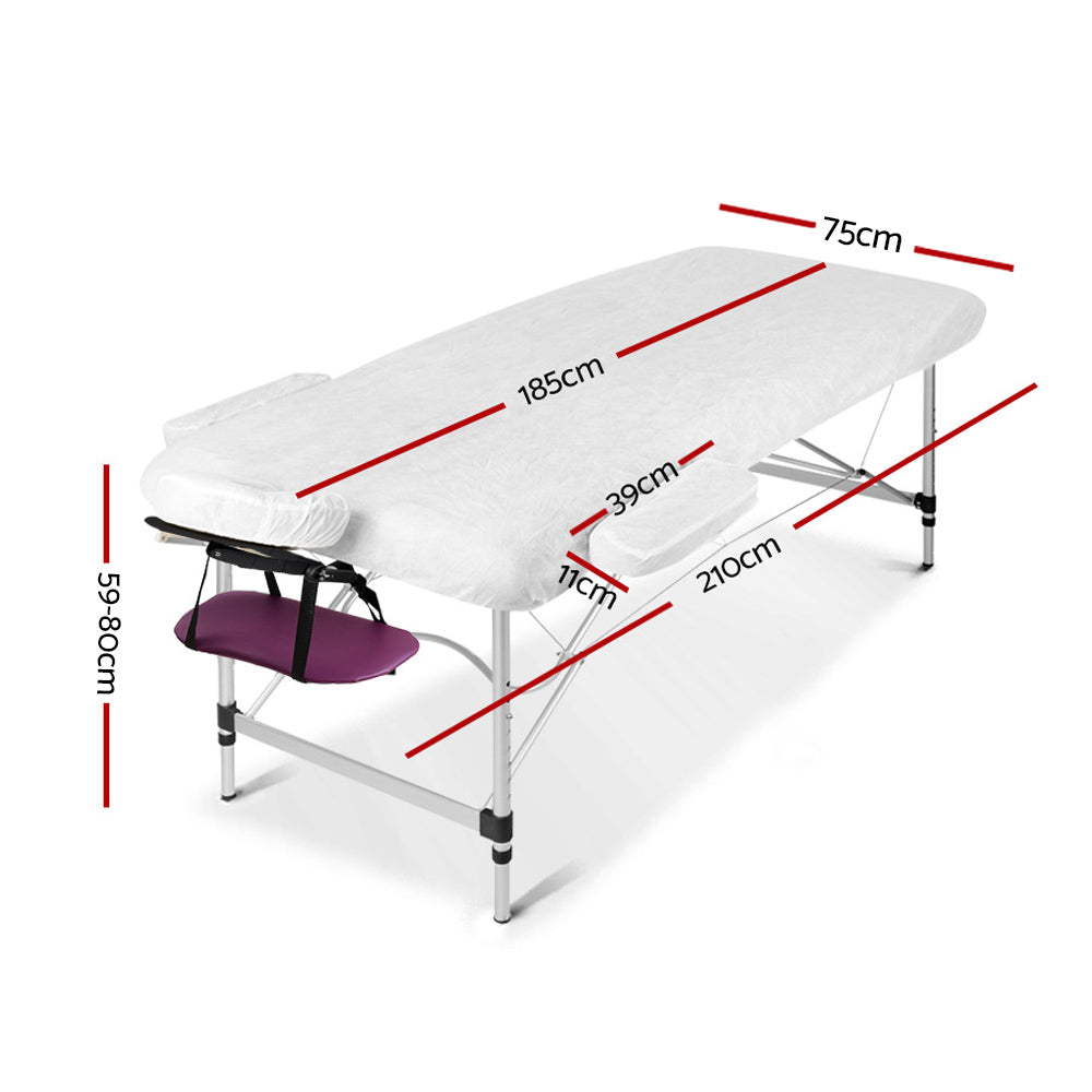 Zenses Portable Aluminium Massage Table 75cm 3 Fold Height Adjustable Violet