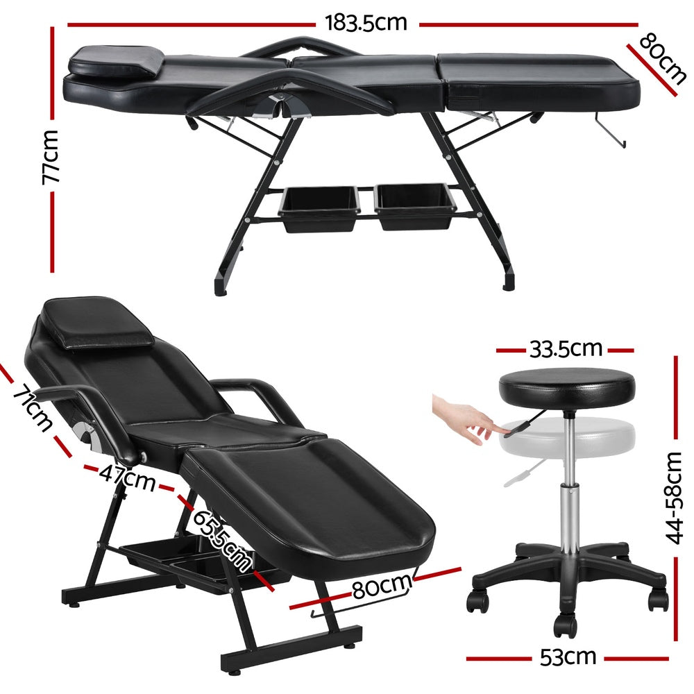 Zenses Adjustable Salon Massage Chair with Stool Black PU Leather