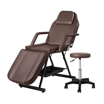 Zenses Adjustable Salon Massage Chair with Stool Brown PU Leather