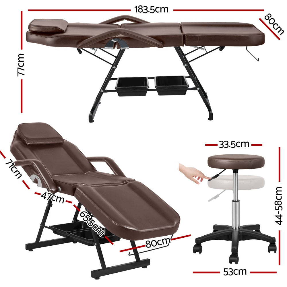 Zenses Adjustable Salon Massage Chair with Stool Brown PU Leather