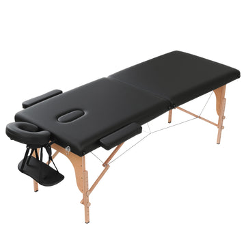 Zenses Portable 2-Fold Wooden Massage Table with Carry Bag Black 300kg