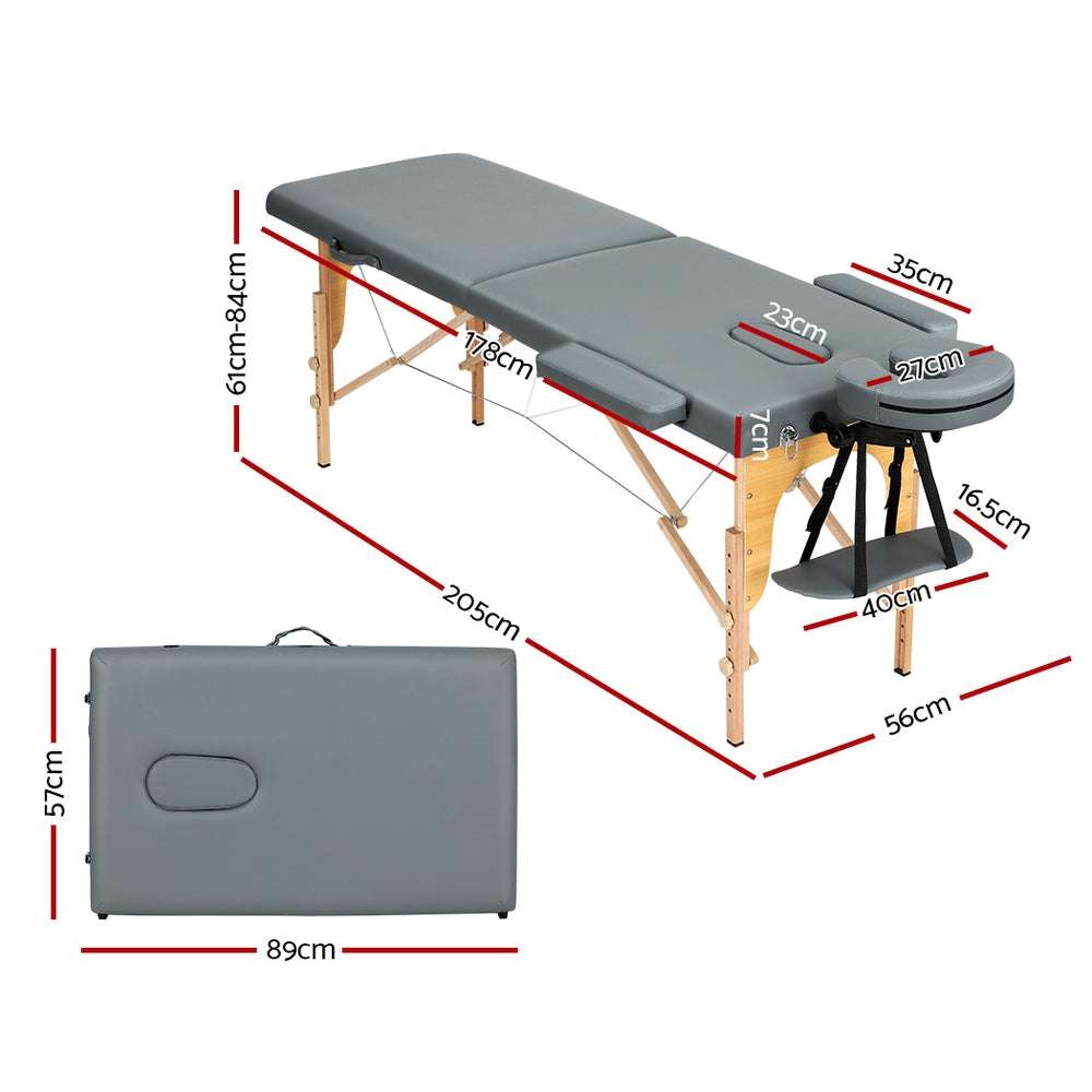 Zenses Portable Massage Table 2 Fold Wooden 56cm Grey