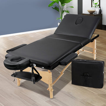 Zenses Portable Wooden Massage Table 70cm 3 Fold Height Adjustable Black