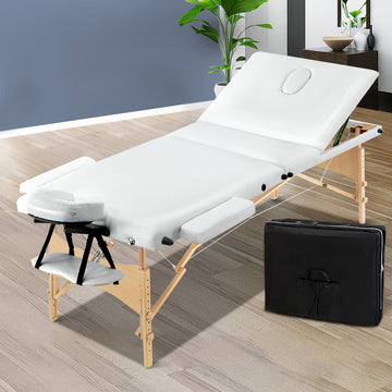 Zenses Portable Wooden Massage Table 70cm 3 Fold Height Adjustable White