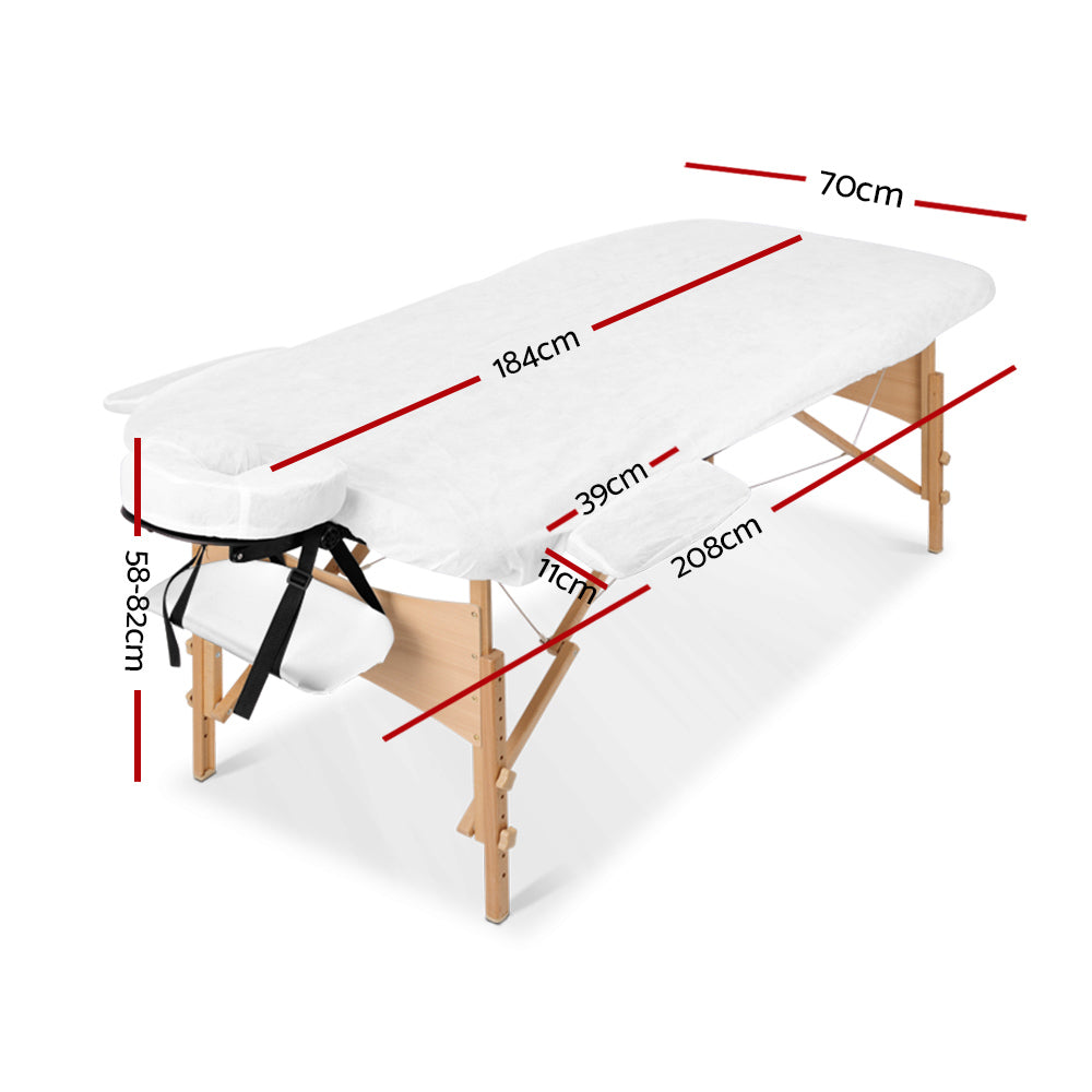 Zenses Portable Wooden Massage Table 70cm 3 Fold Height Adjustable White
