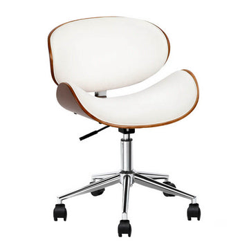 Artiss Wooden Office Chair with Winged Back PU Leather White