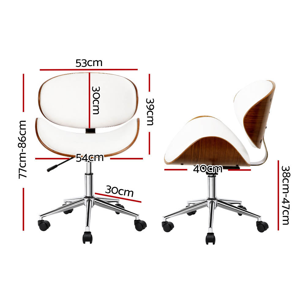 Artiss Wooden Office Chair with Winged Back PU Leather White