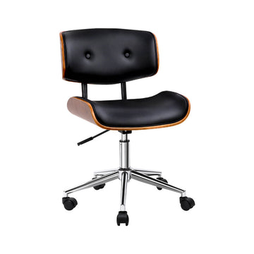 Artiss Office Chair PU Leather Wooden Frame Black Brown