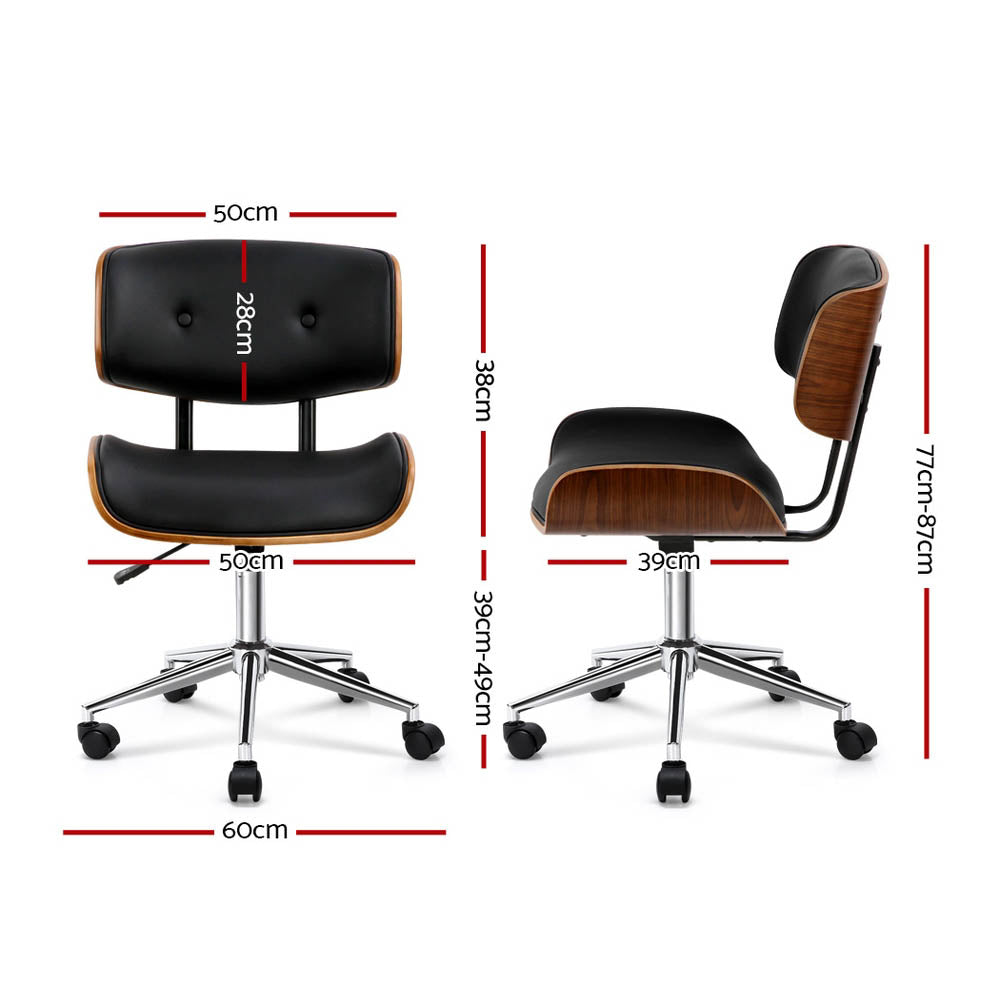 Artiss Office Chair PU Leather Wooden Frame Black Brown