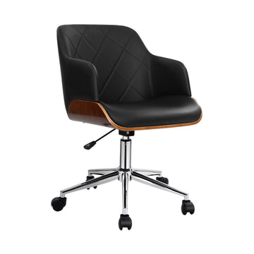 Artiss Wooden Office Chair with Height Adjustment and 360° Rotation Black
