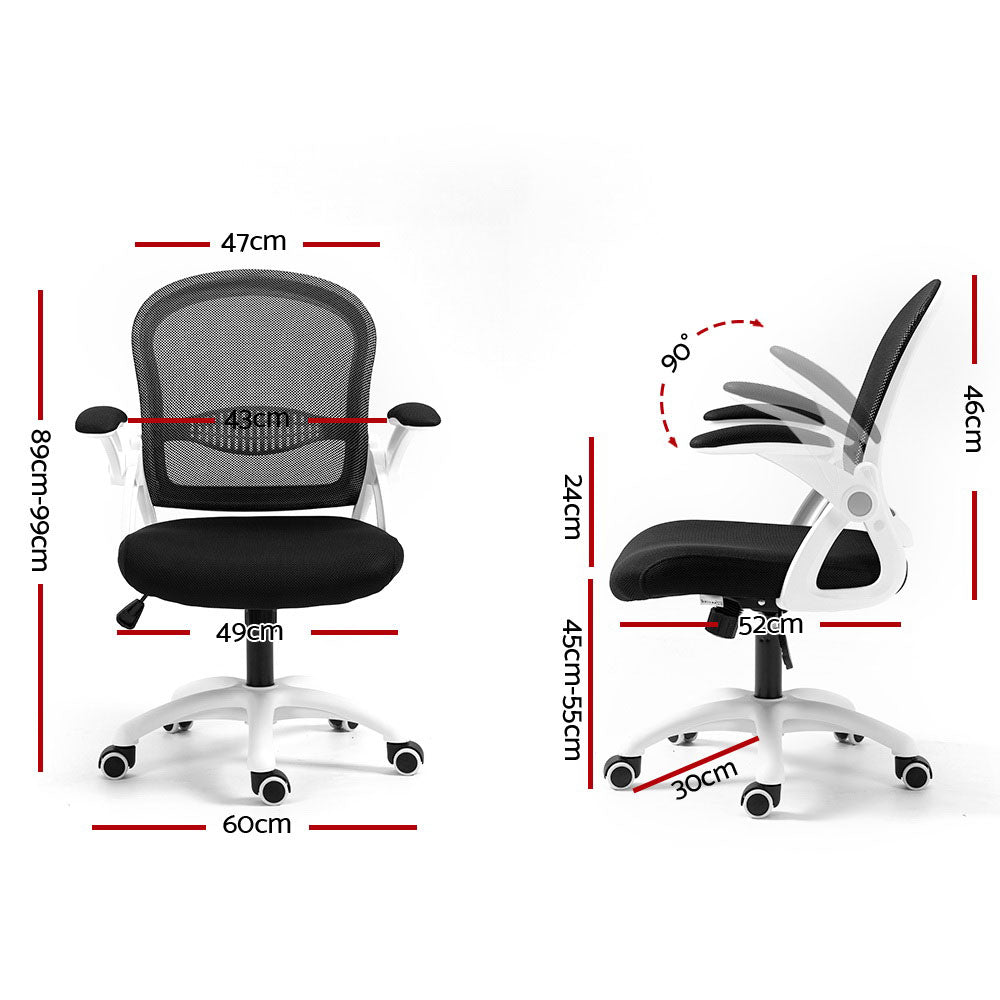 Artiss Mesh Office Chair with Flip-up Arms and Height Adjustment Black White