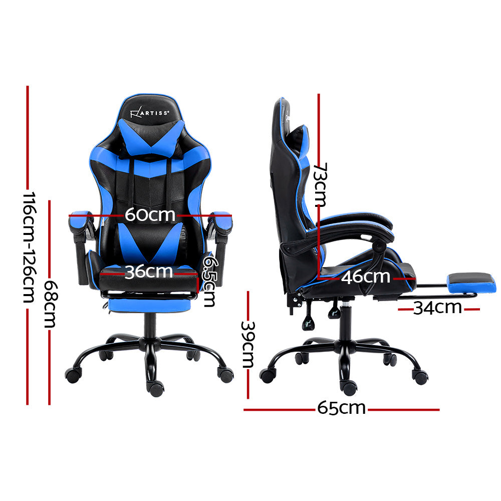 Artiss Gaming Chair Recliner with Footrest Blue
