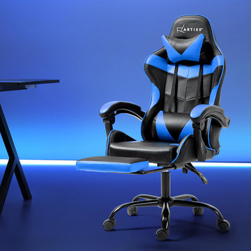 Artiss Gaming Chair Recliner with Footrest Blue