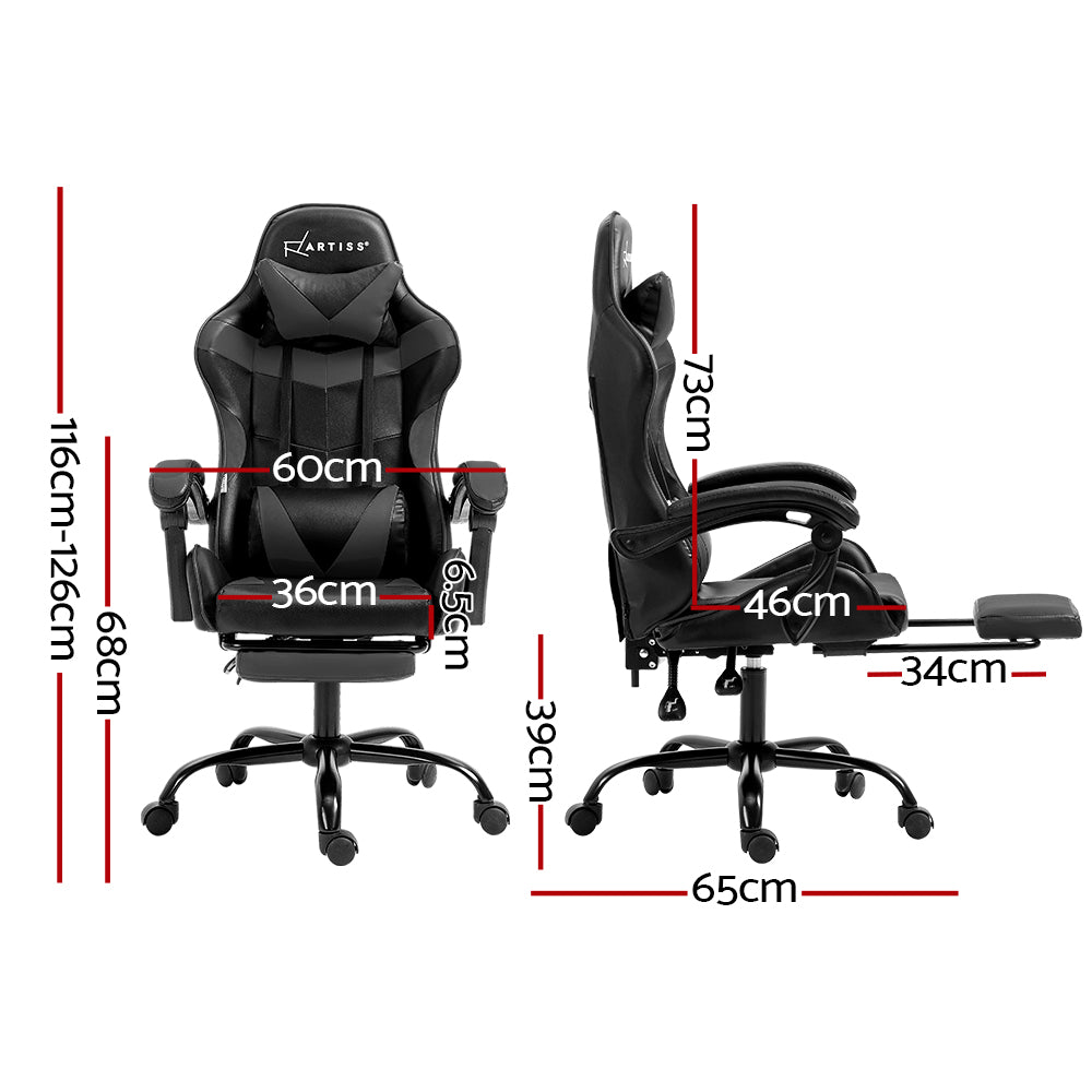 Artiss Gaming Chair with Footrest Grey PVC Leather