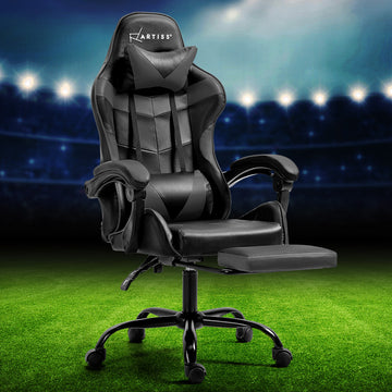 Artiss Gaming Chair with Footrest Grey PVC Leather