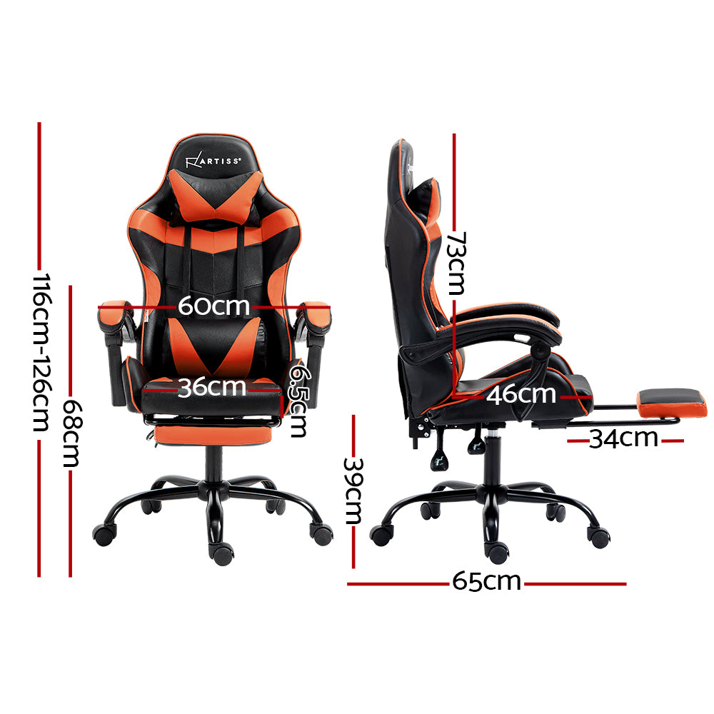 Artiss Gaming Chair with Footrest Orange PVC Leather